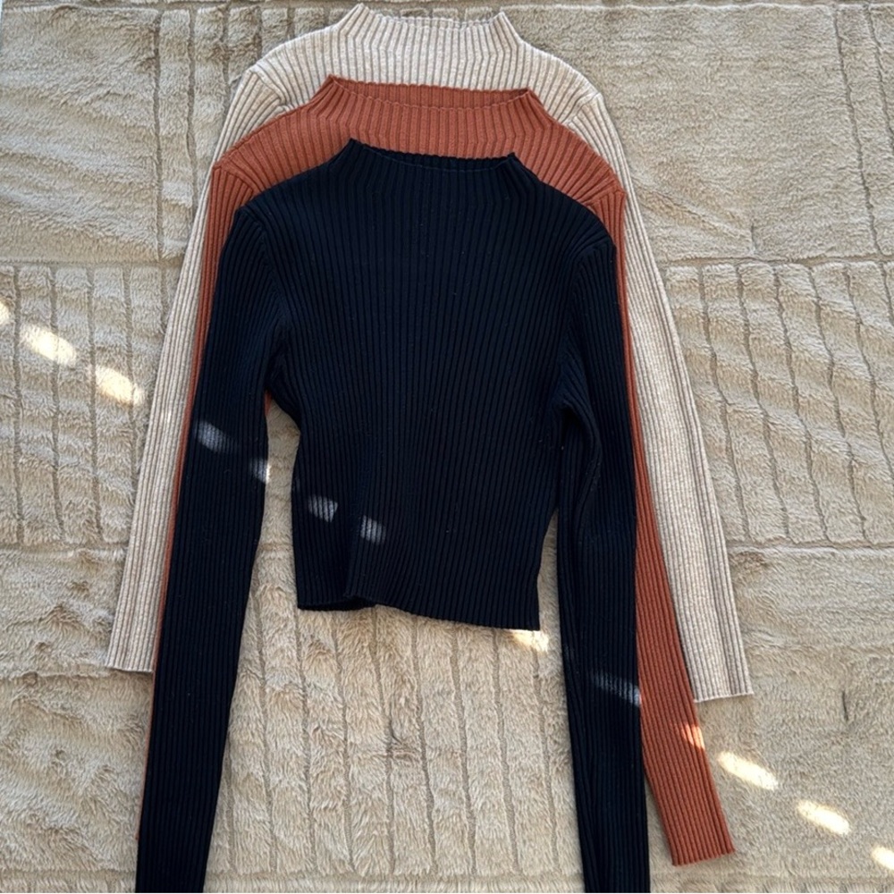 SHEIN Bundle of 3 Ribbed Mock Neck long sleeve shirts